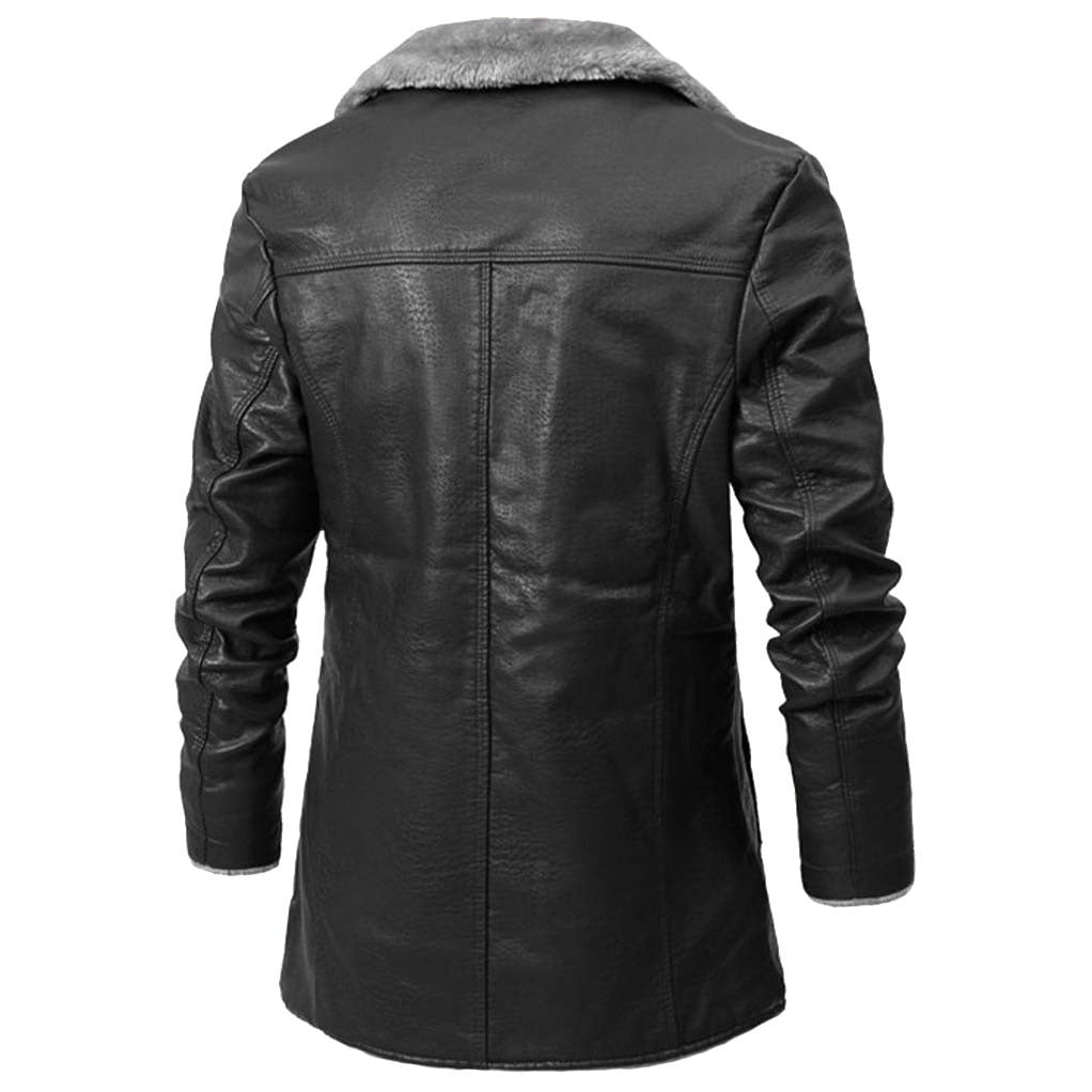 Men's Faux Leather Winter Jacket Sherpa Lined Long