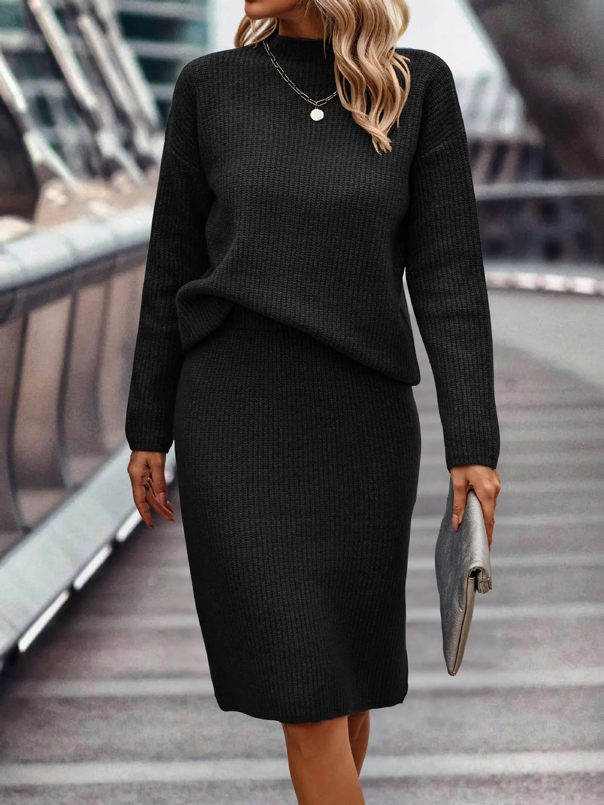 Claire | Women's 2 Piece Sweater Set Turtleneck Knit Midi Skirt