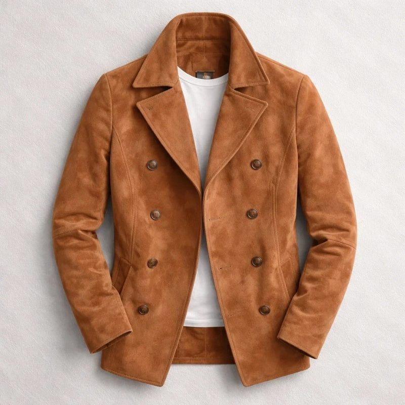 Men's Suede Peacoat Double Breasted Short Coat