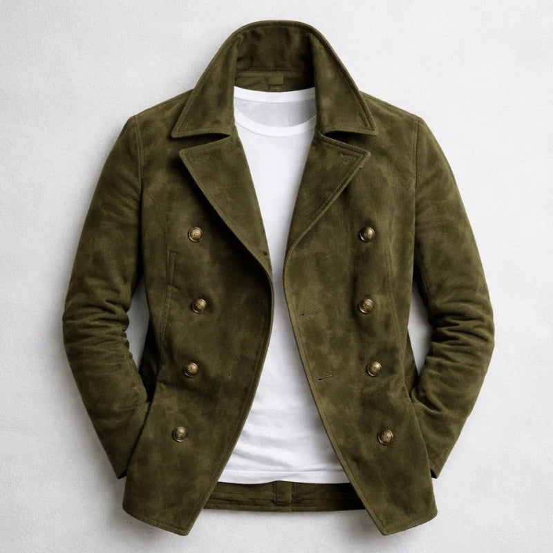 Men's Suede Peacoat Double Breasted Short Coat