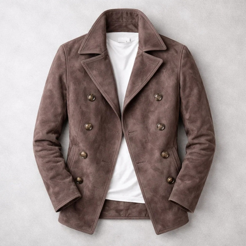 Men's Suede Peacoat Double Breasted Short Coat
