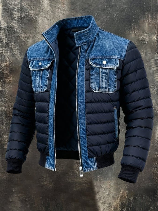 Colin | Men's Denim Bomber Jacket Quilted Ribbed Cuffs