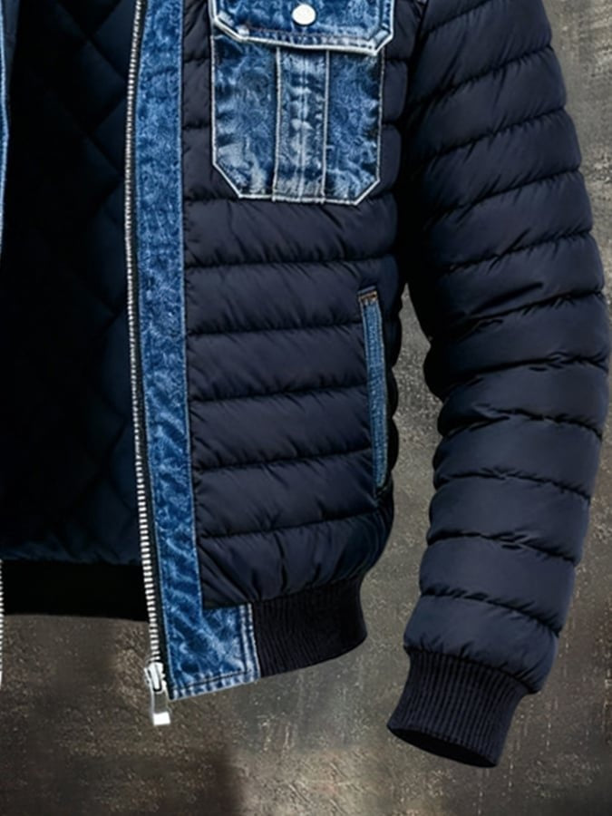 Colin | Men's Denim Bomber Jacket Quilted Ribbed Cuffs