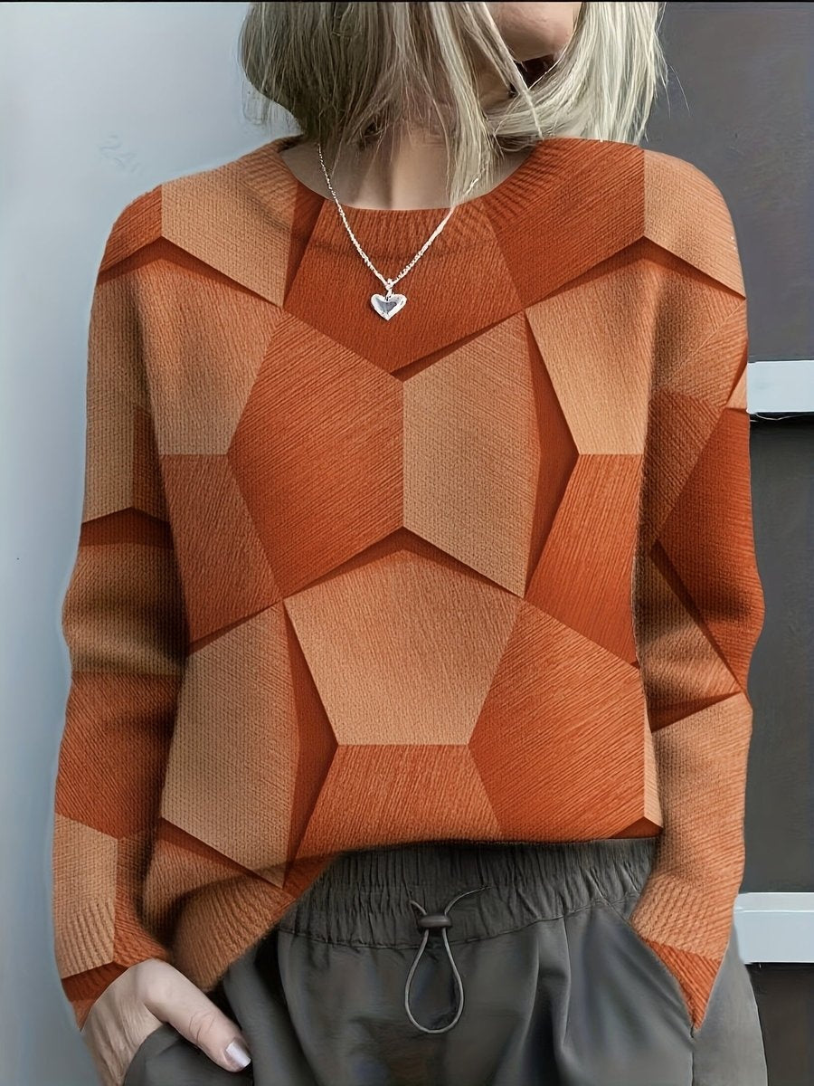 Lillian | Women's Geometric Knit Sweater Crew Neck Long Sleeve