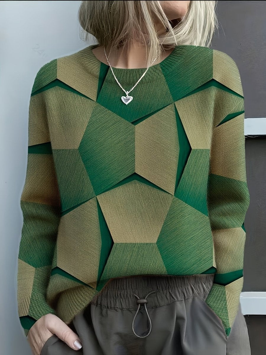 Lillian | Women's Geometric Knit Sweater Crew Neck Long Sleeve