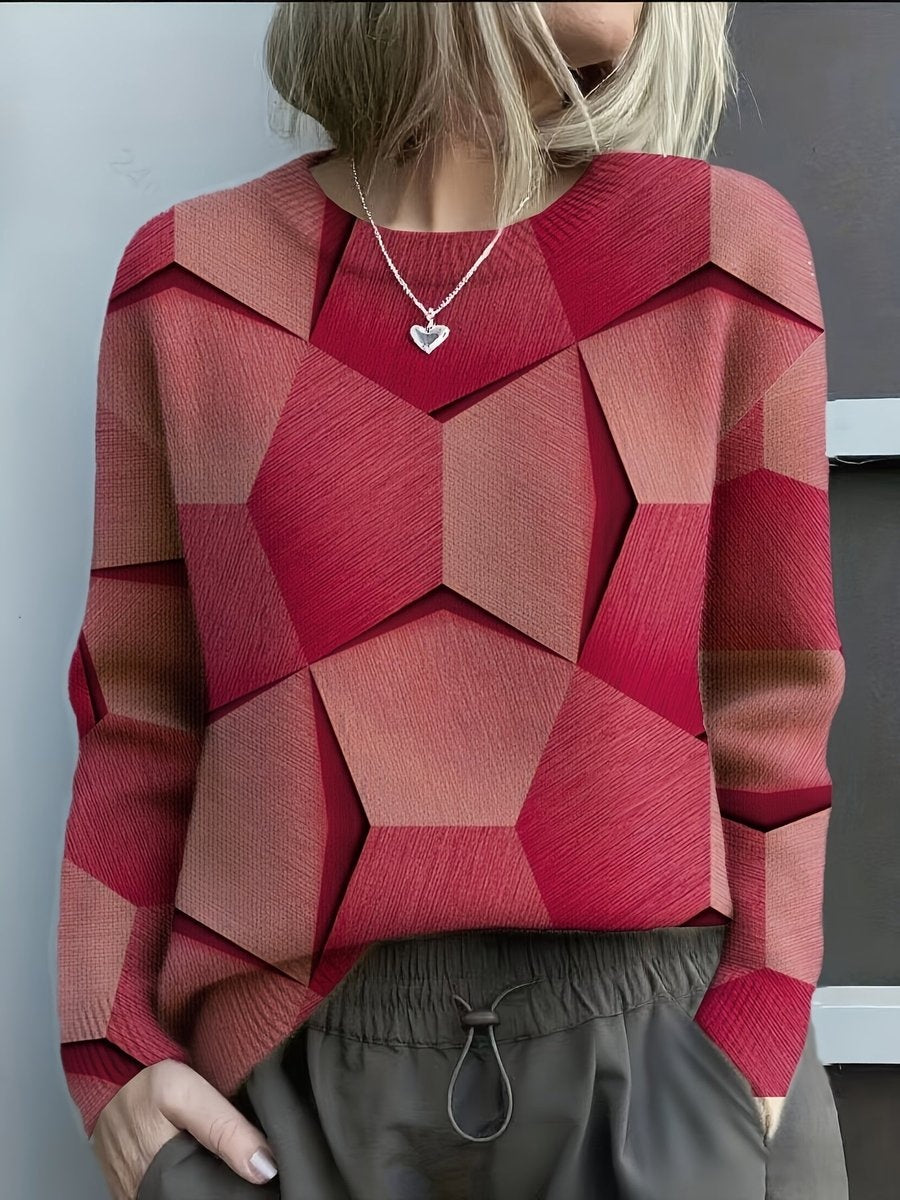 Lillian | Women's Geometric Knit Sweater Crew Neck Long Sleeve