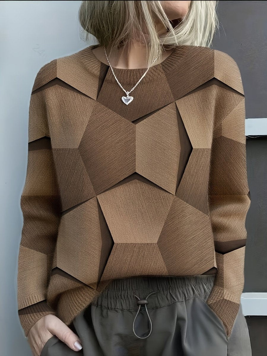 Lillian | Women's Geometric Knit Sweater Crew Neck Long Sleeve
