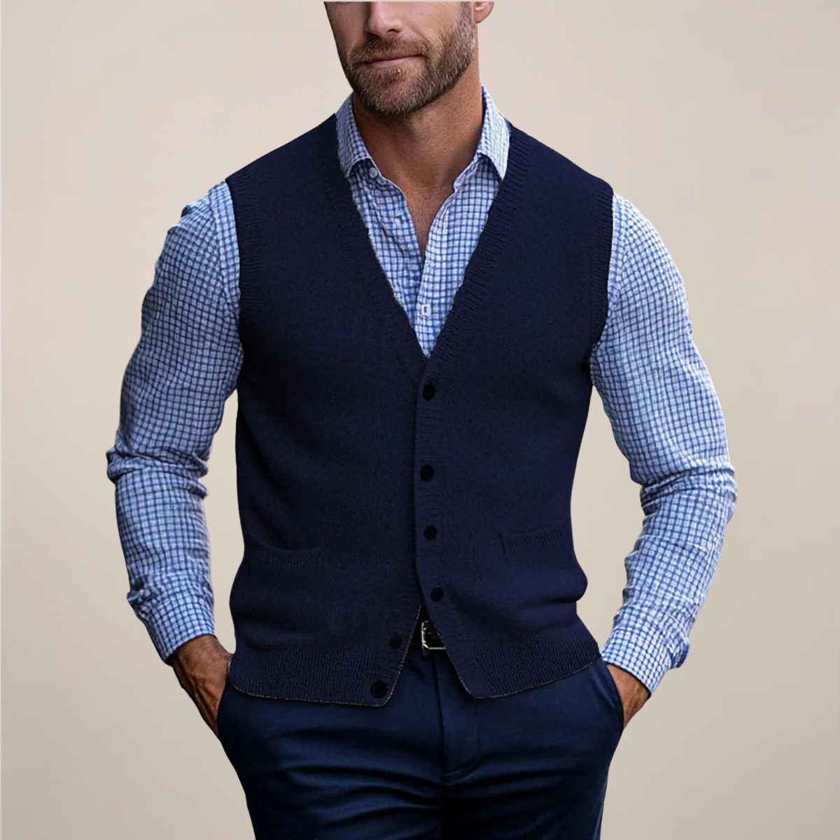 Trevor | Men's Button Up Sweater Vest V Neck Pockets