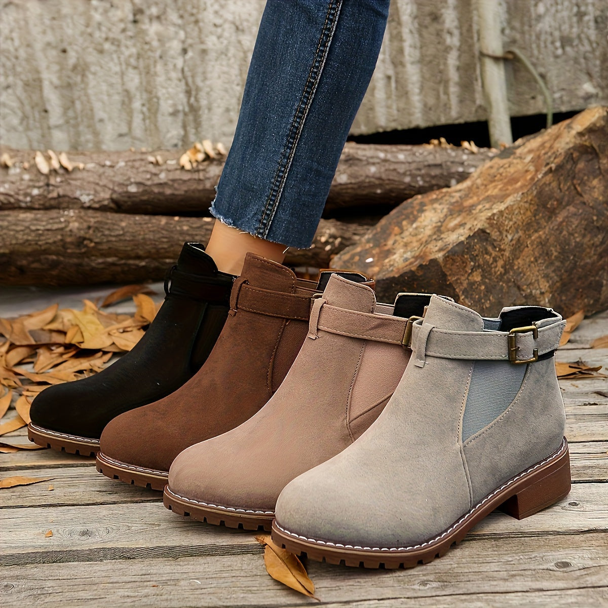 Naomi | Women's Suede Chelsea Boots Buckle Strap Ankle Booties