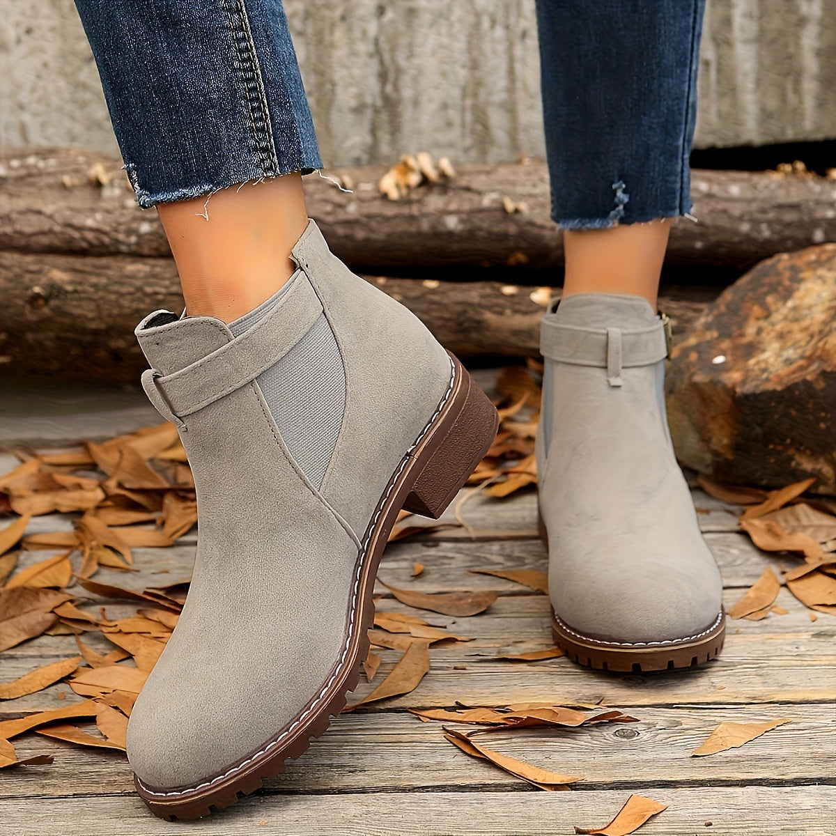 Naomi | Women's Suede Chelsea Boots Buckle Strap Ankle Booties