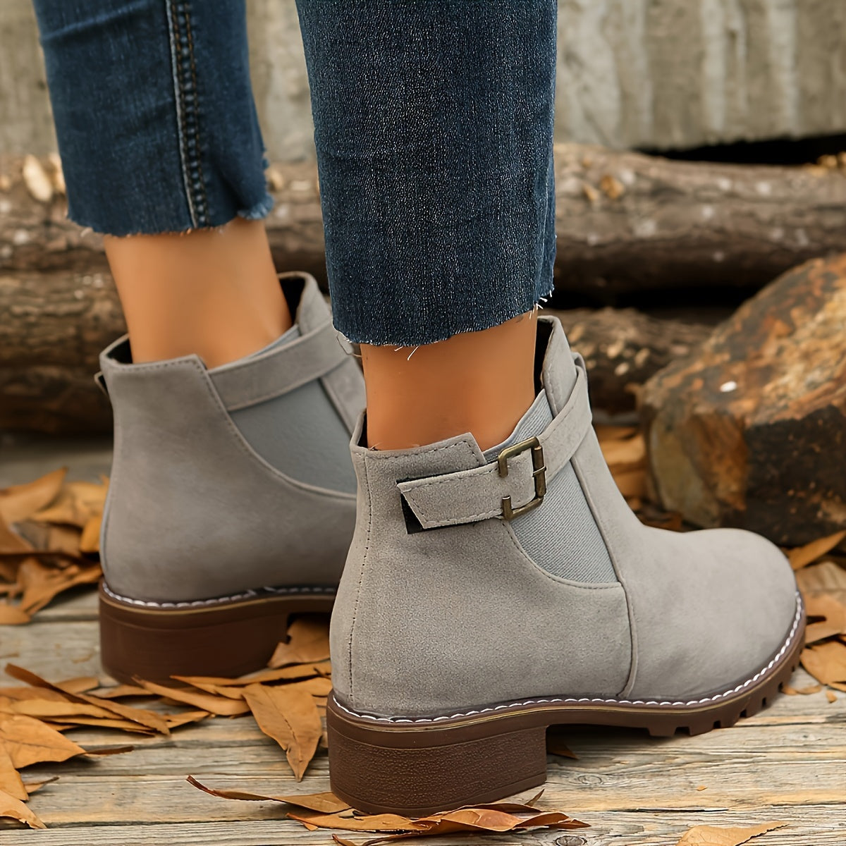Naomi | Women's Suede Chelsea Boots Buckle Strap Ankle Booties