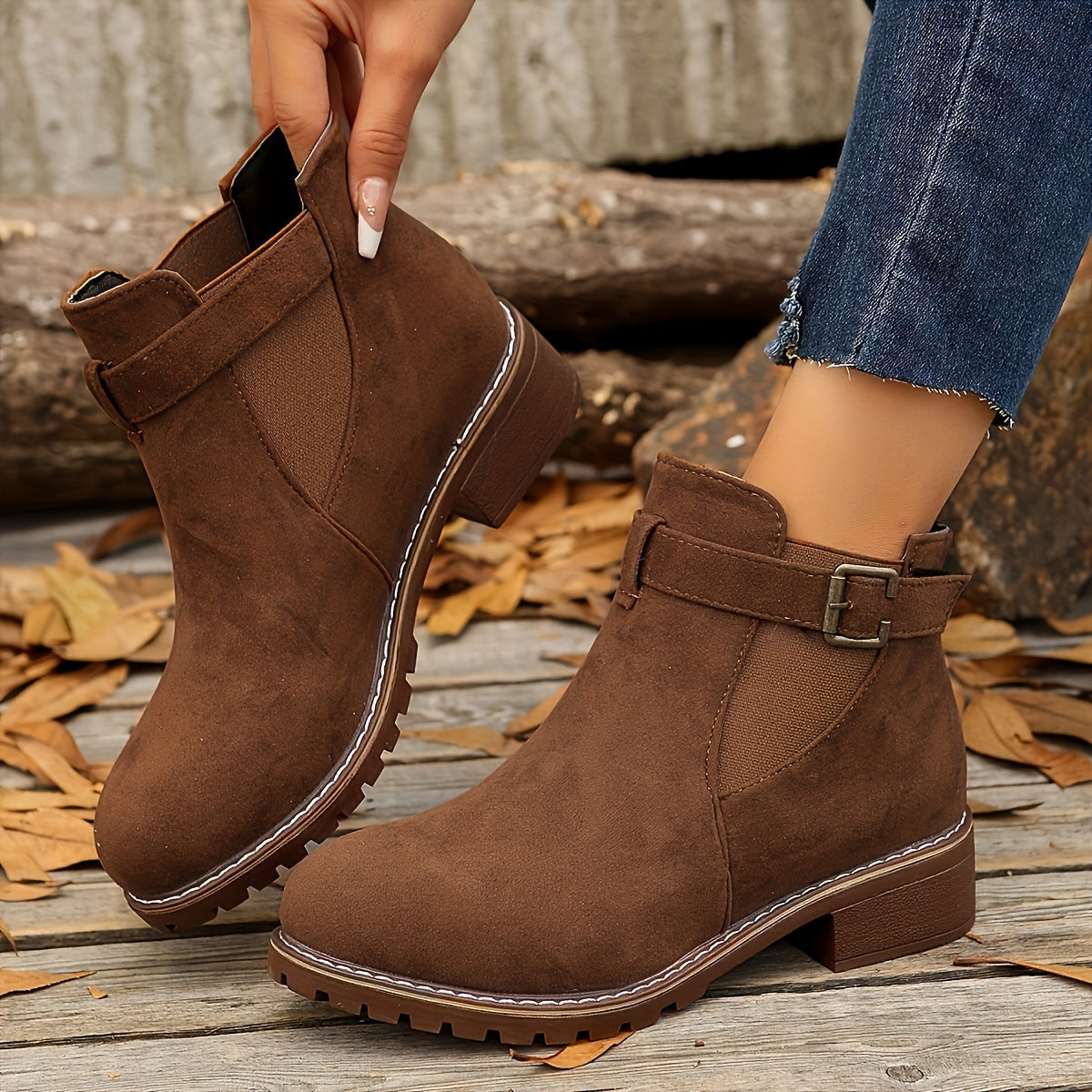 Naomi | Women's Suede Chelsea Boots Buckle Strap Ankle Booties