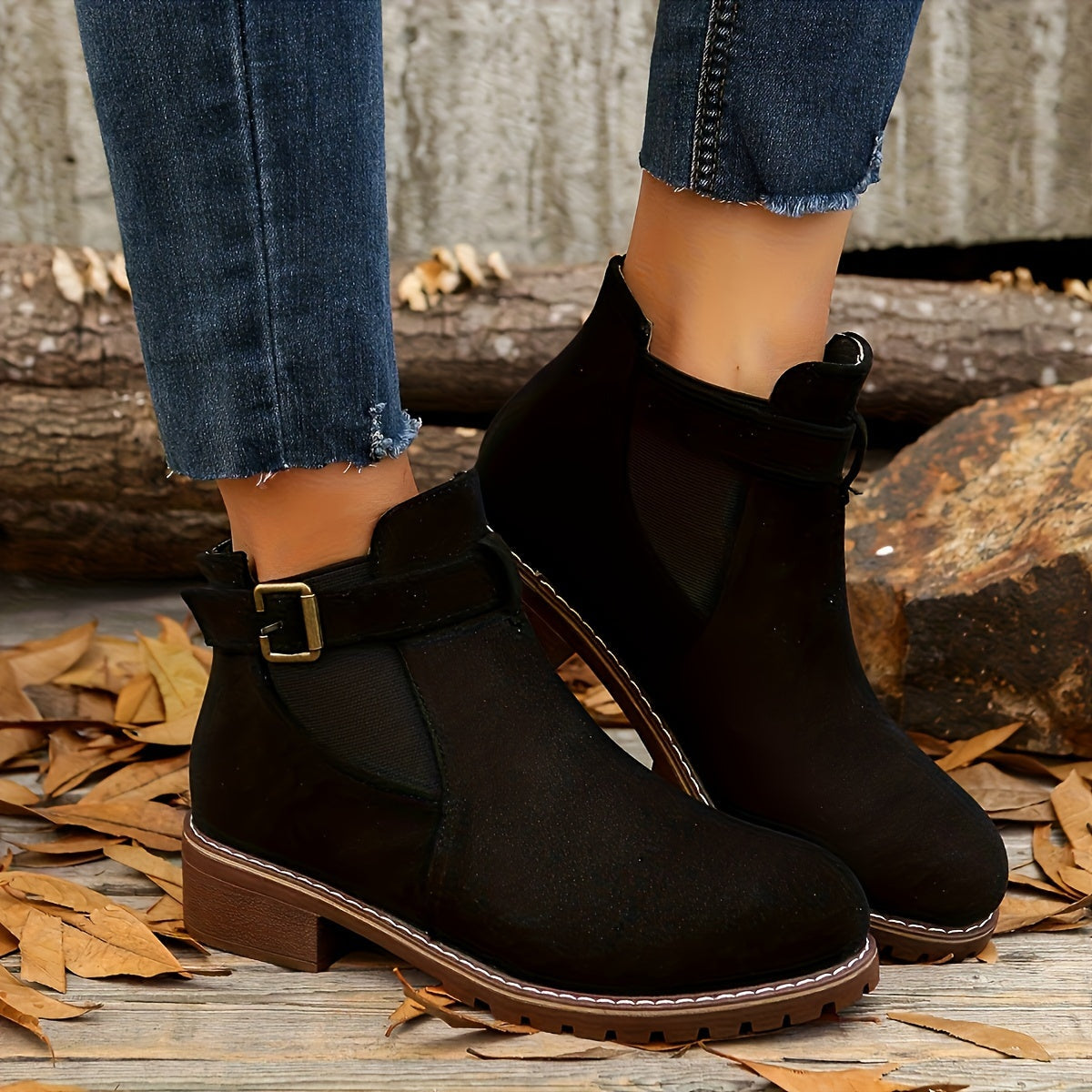 Naomi | Women's Suede Chelsea Boots Buckle Strap Ankle Booties