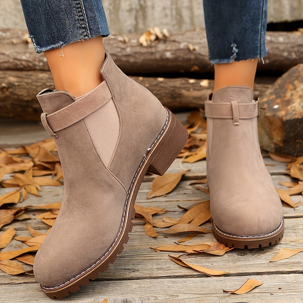 Naomi | Women's Suede Chelsea Boots Buckle Strap Ankle Booties