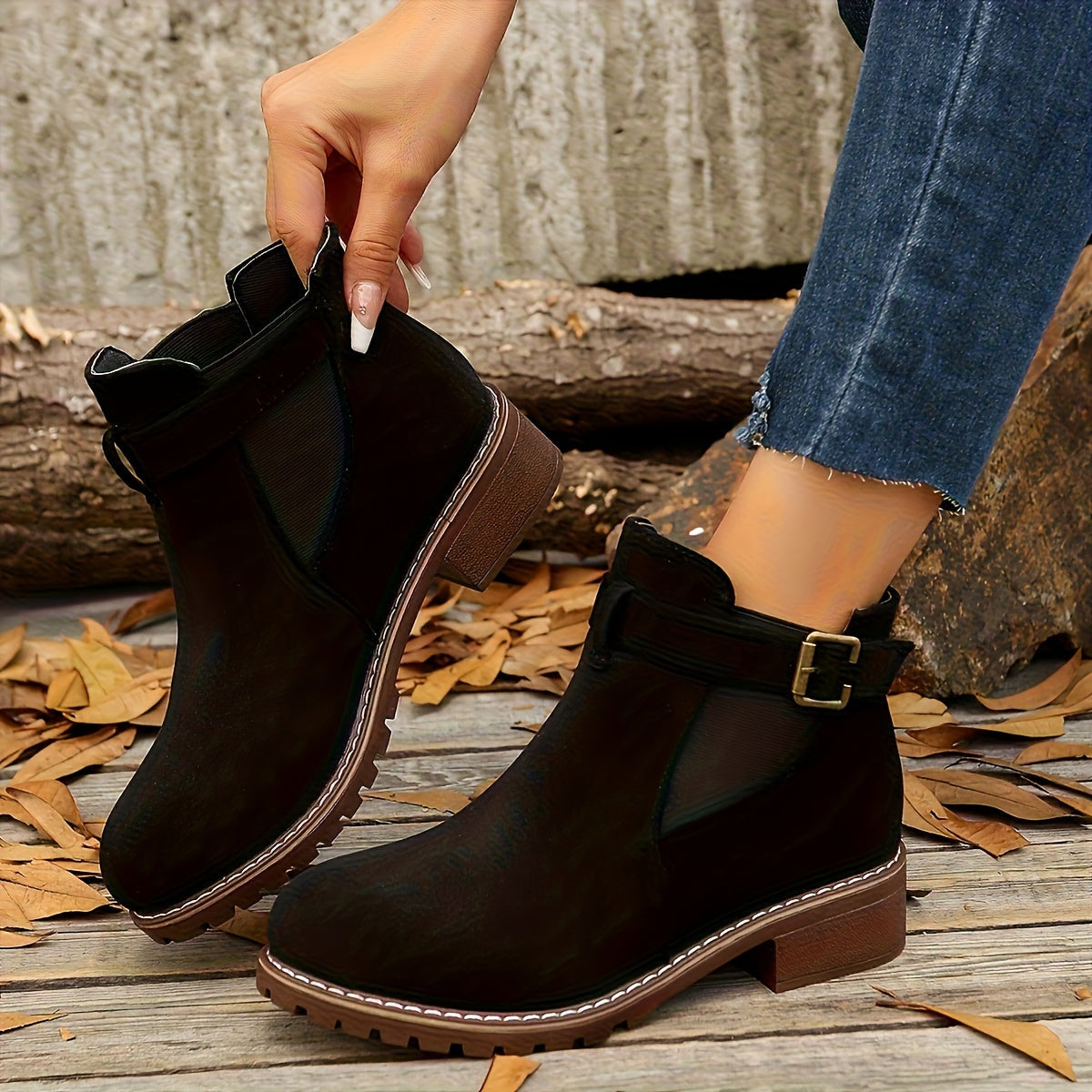Naomi | Women's Suede Chelsea Boots Buckle Strap Ankle Booties