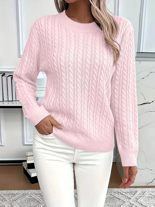 Harper | Women's Cable Knit Sweater Crew Neck Long Sleeve
