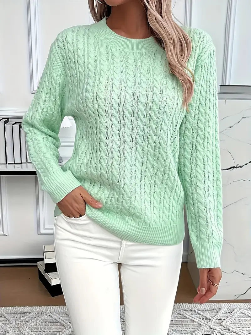 Harper | Women's Cable Knit Sweater Crew Neck Long Sleeve