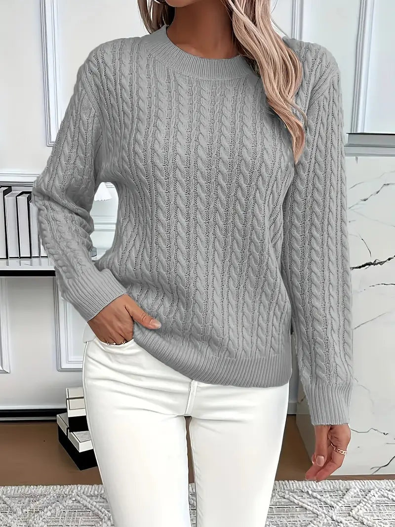 Harper | Women's Cable Knit Sweater Crew Neck Long Sleeve