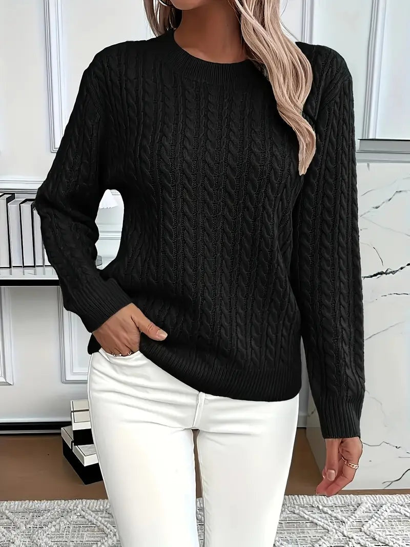 Harper | Women's Cable Knit Sweater Crew Neck Long Sleeve