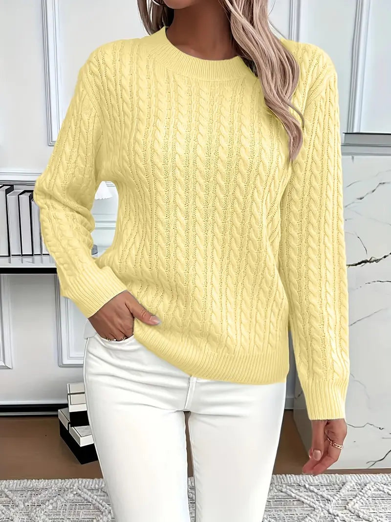 Harper | Women's Cable Knit Sweater Crew Neck Long Sleeve