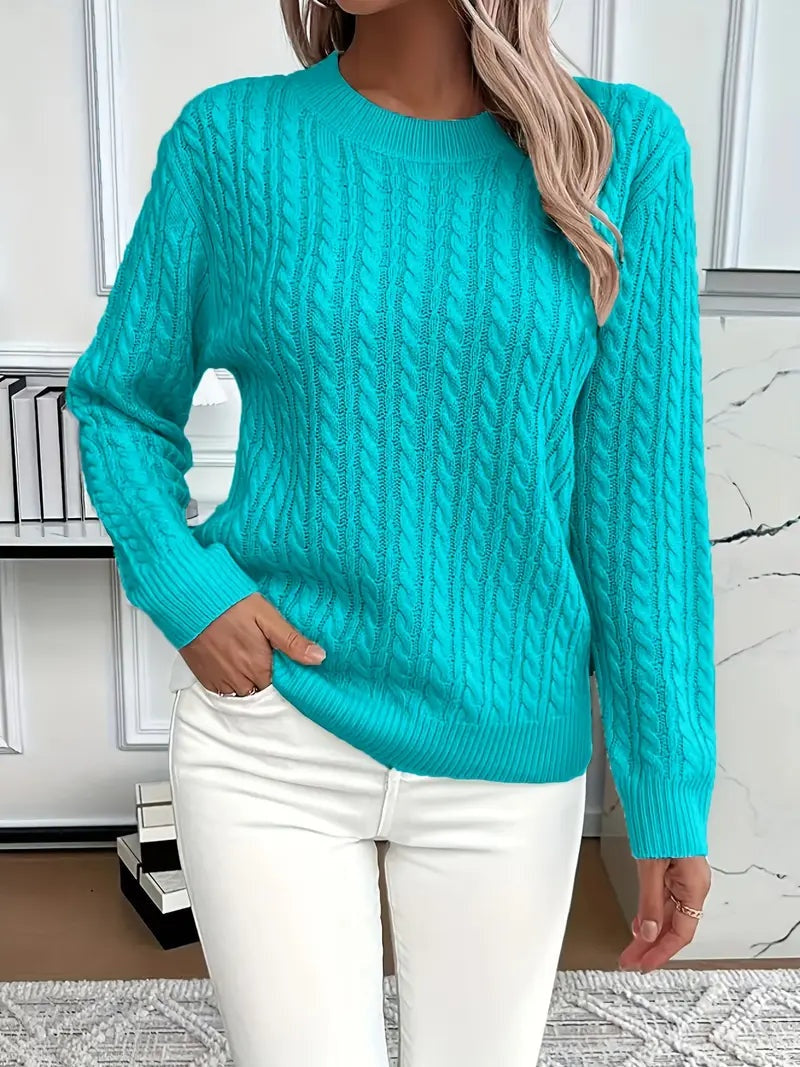 Harper | Women's Cable Knit Sweater Crew Neck Long Sleeve