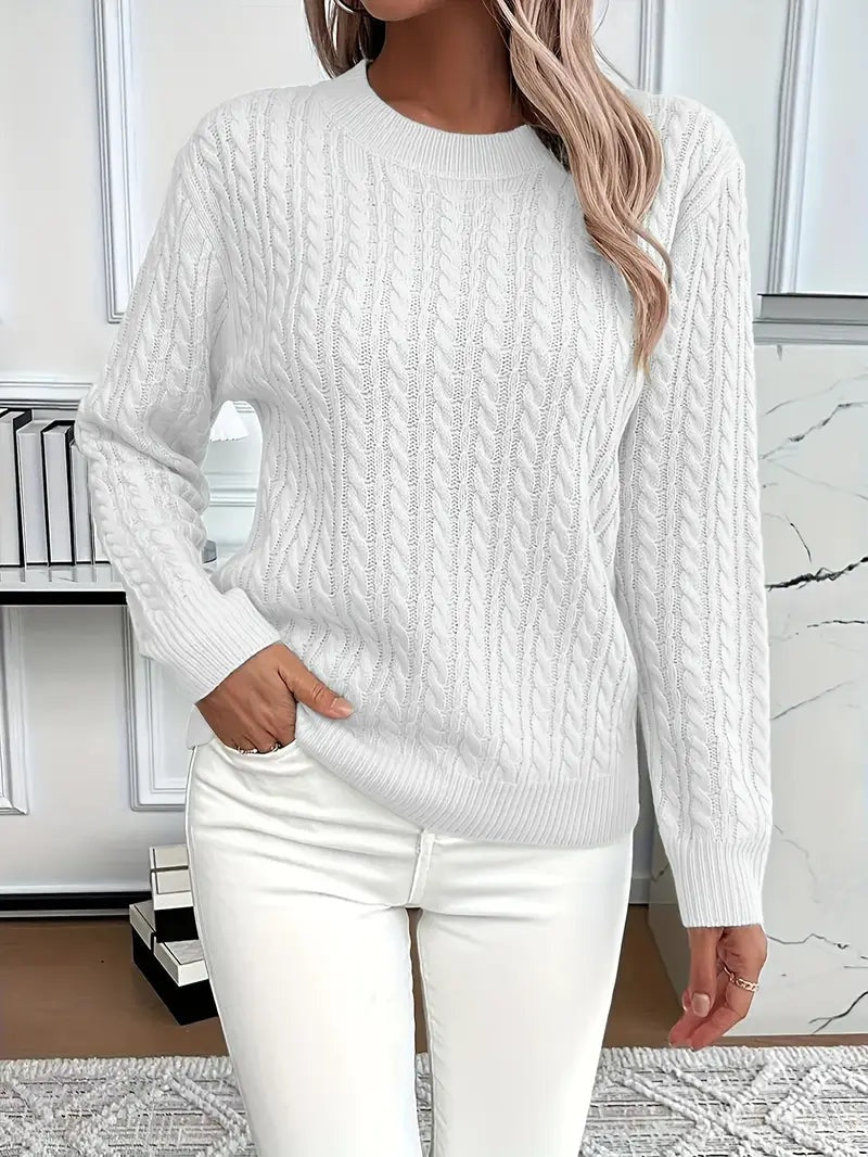 Harper | Women's Cable Knit Sweater Crew Neck Long Sleeve