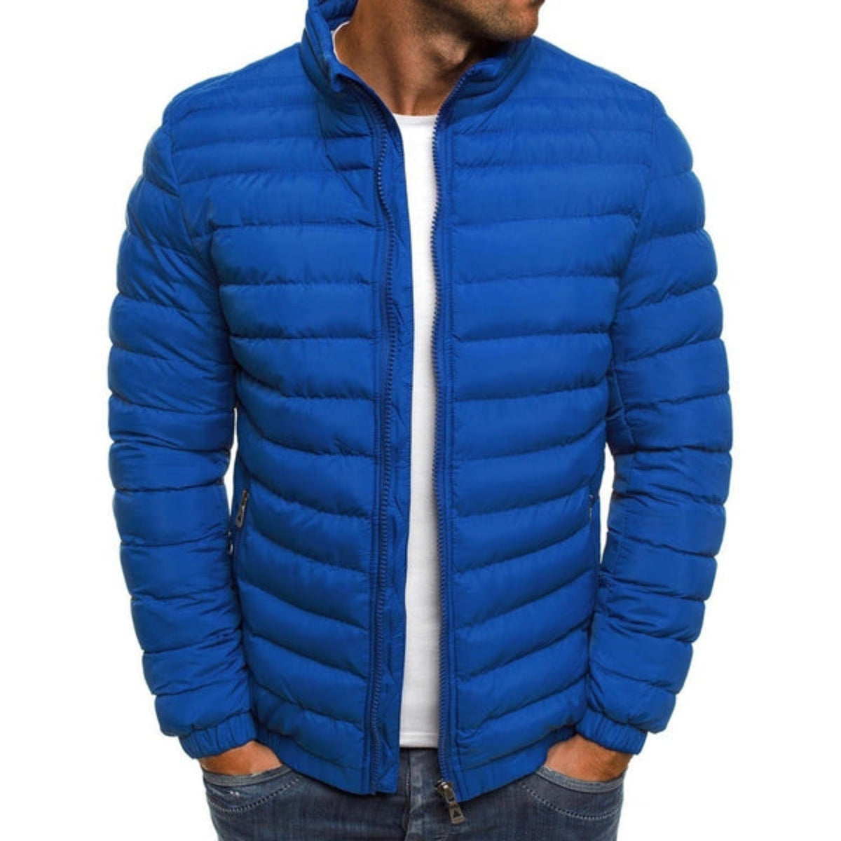 Men's Quilted Winter Jacket Stand Collar Zip Up