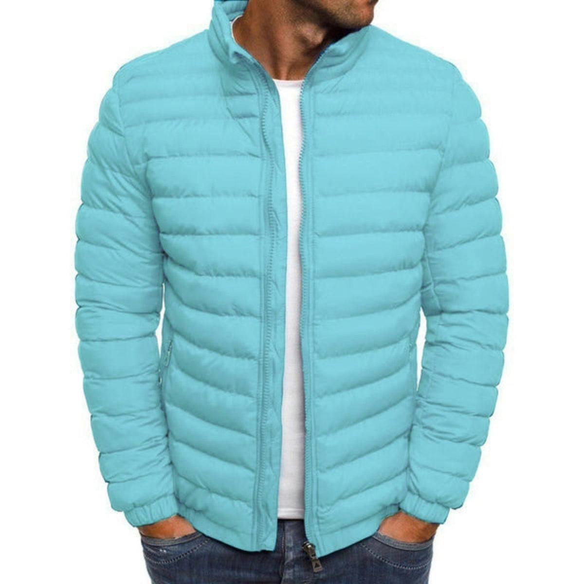 Men's Quilted Winter Jacket Stand Collar Zip Up