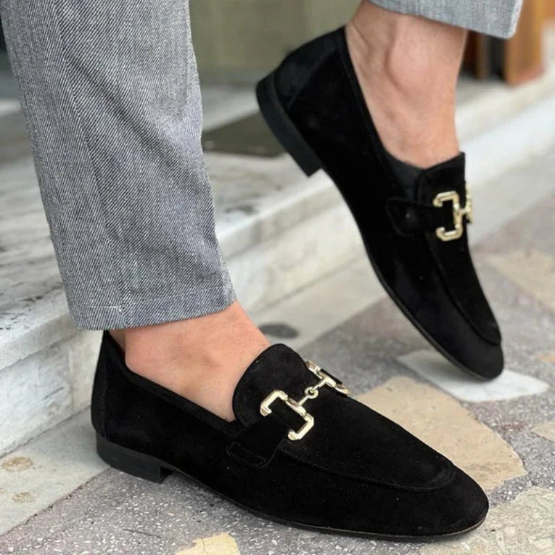 Liam | Men's Suede Loafers Gold Buckle Casual