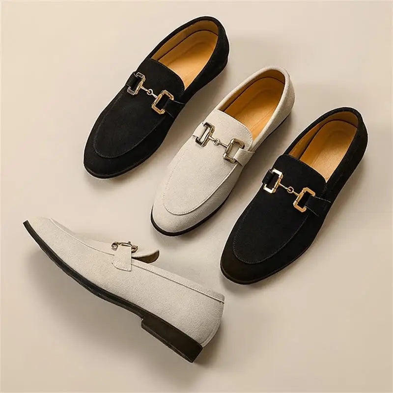 Liam | Men's Suede Loafers Gold Buckle Casual