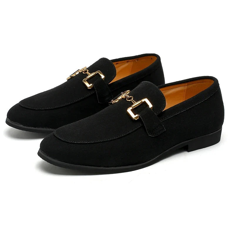 Liam | Men's Suede Loafers Gold Buckle Casual