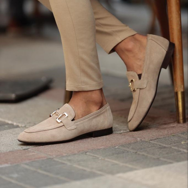 Liam | Men's Suede Loafers Gold Buckle Casual