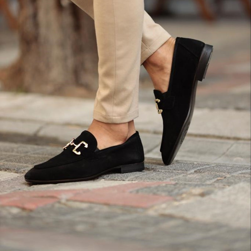 Liam | Men's Suede Loafers Gold Buckle Casual