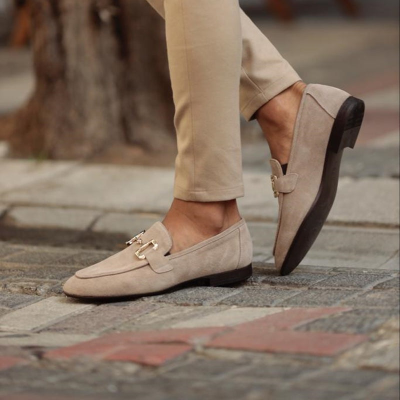 Liam | Men's Suede Loafers Gold Buckle Casual