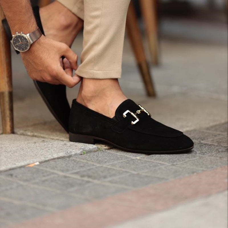 Liam | Men's Suede Loafers Gold Buckle Casual