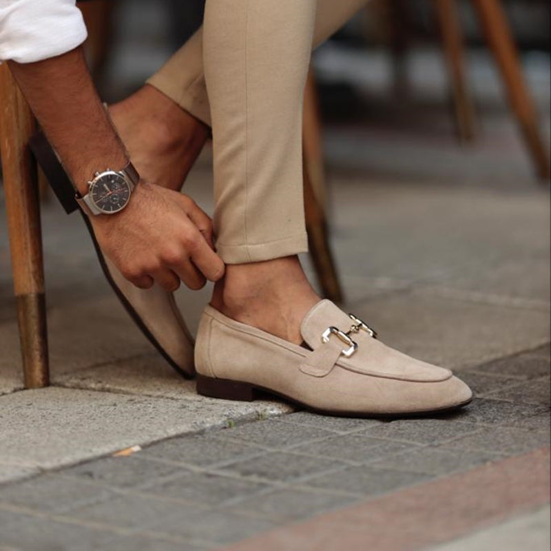 Liam | Men's Suede Loafers Gold Buckle Casual