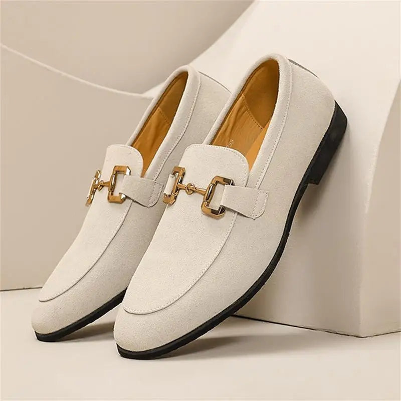 Liam | Men's Suede Loafers Gold Buckle Casual