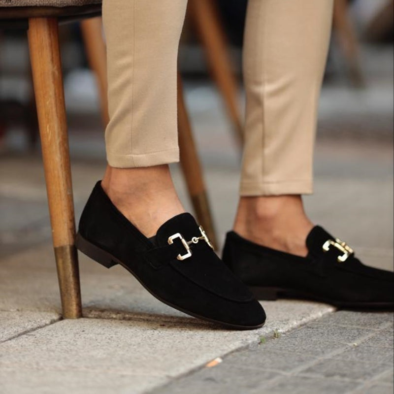 Liam | Men's Suede Loafers Gold Buckle Casual
