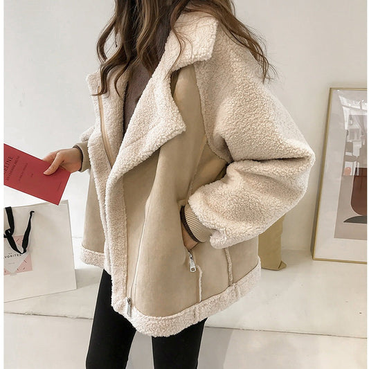 Eleanor | Women's Faux Suede Sherpa Jacket Oversized Zip Up