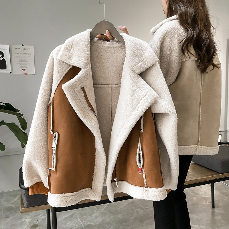 Eleanor | Women's Faux Suede Sherpa Jacket Oversized Zip Up