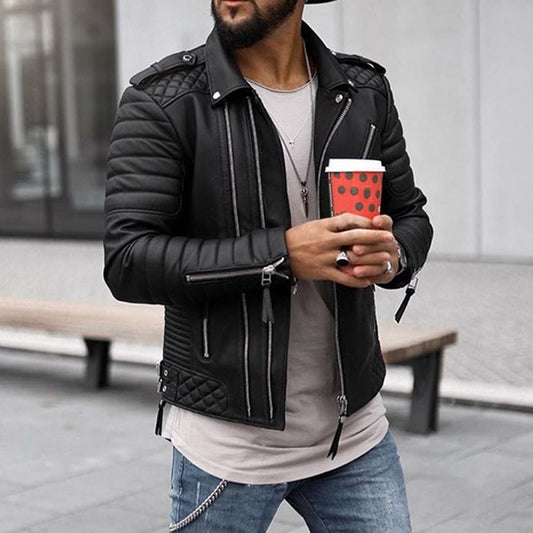 Simon | Men's Quilted Faux Leather Jacket Biker Moto Zippers