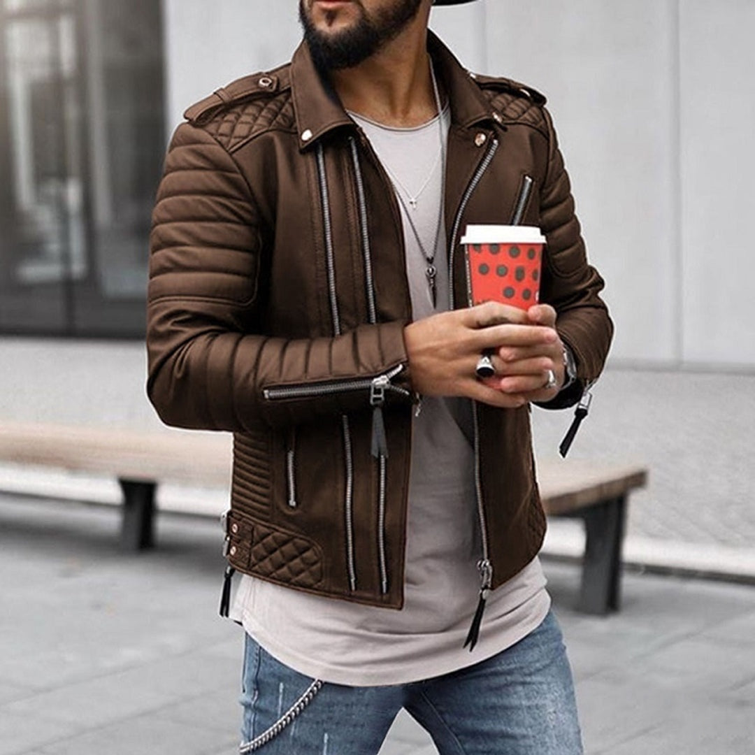 Simon | Men's Quilted Faux Leather Jacket Biker Moto Zippers