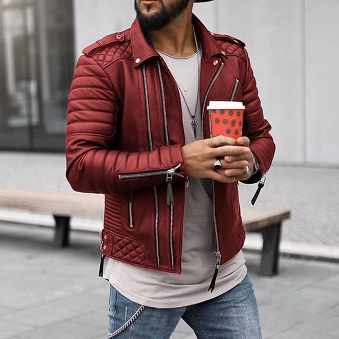 Simon | Men's Quilted Faux Leather Jacket Biker Moto Zippers