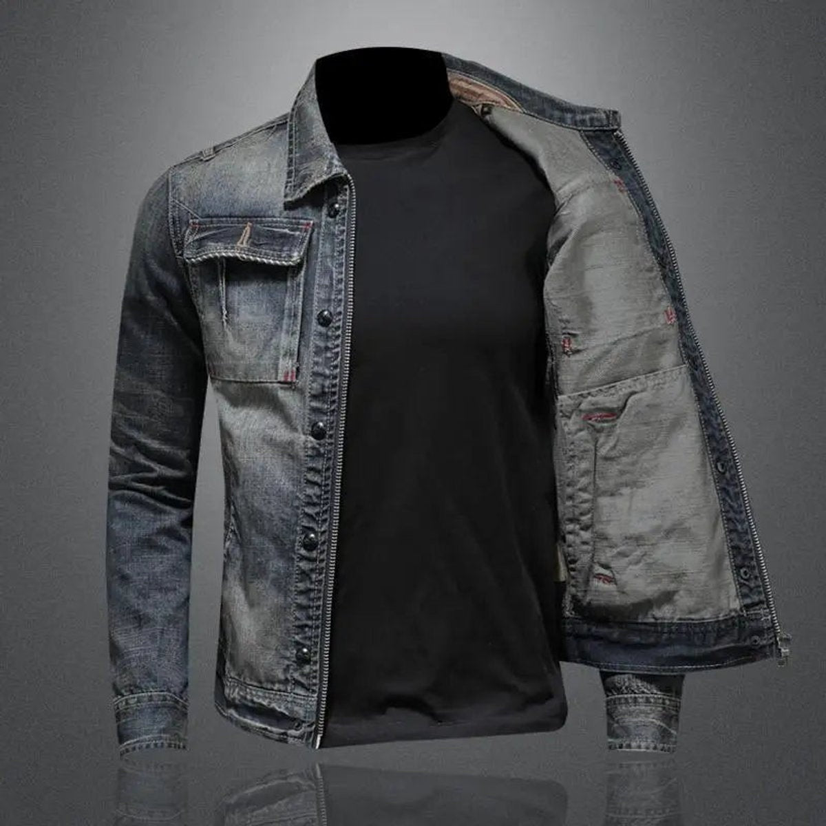 Desmond | Men's Vintage Denim Jacket Double Zipper