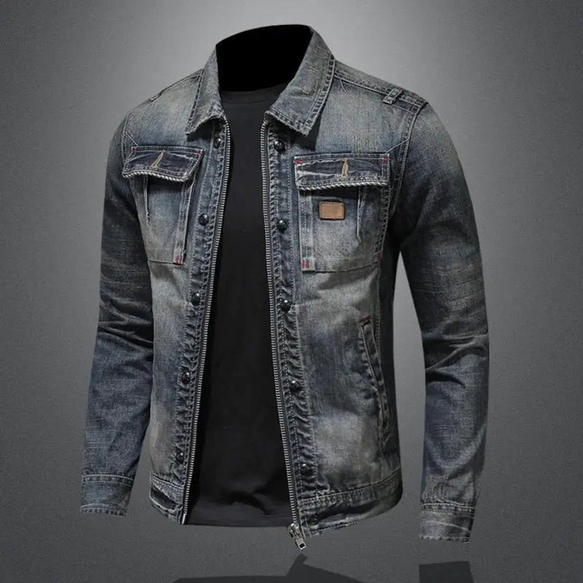 Desmond | Men's Vintage Denim Jacket Double Zipper