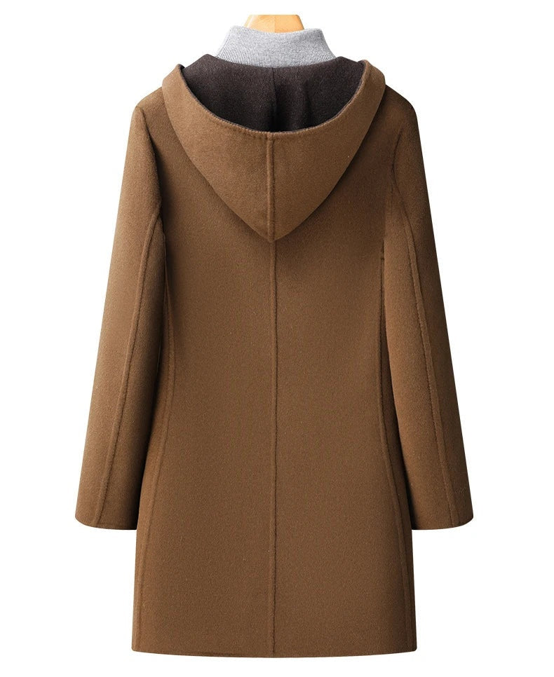 Men's Hooded Wool Blend Coat Double Faced Winter Overcoat