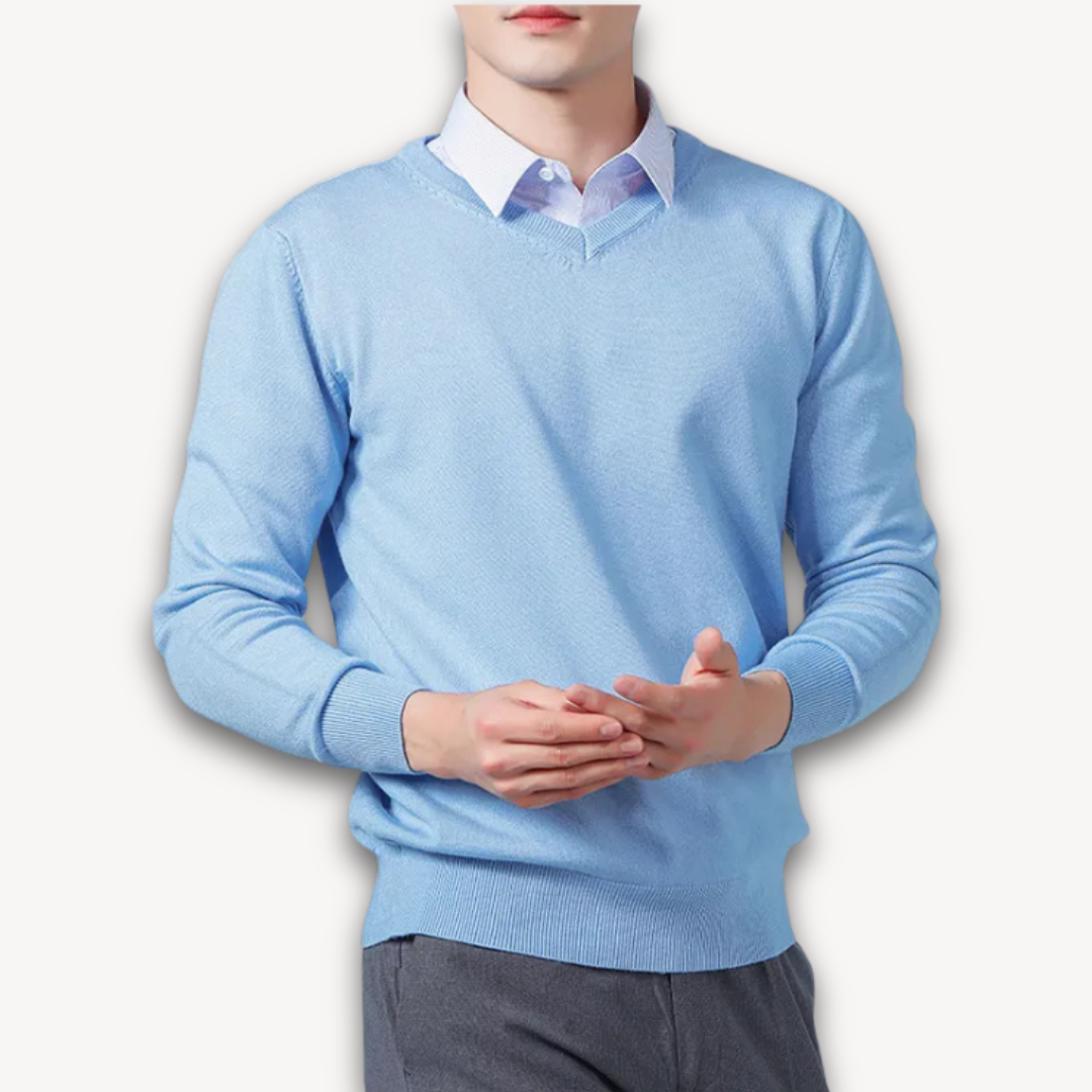 Men's Cashmere Sweater V Neck Long Sleeve