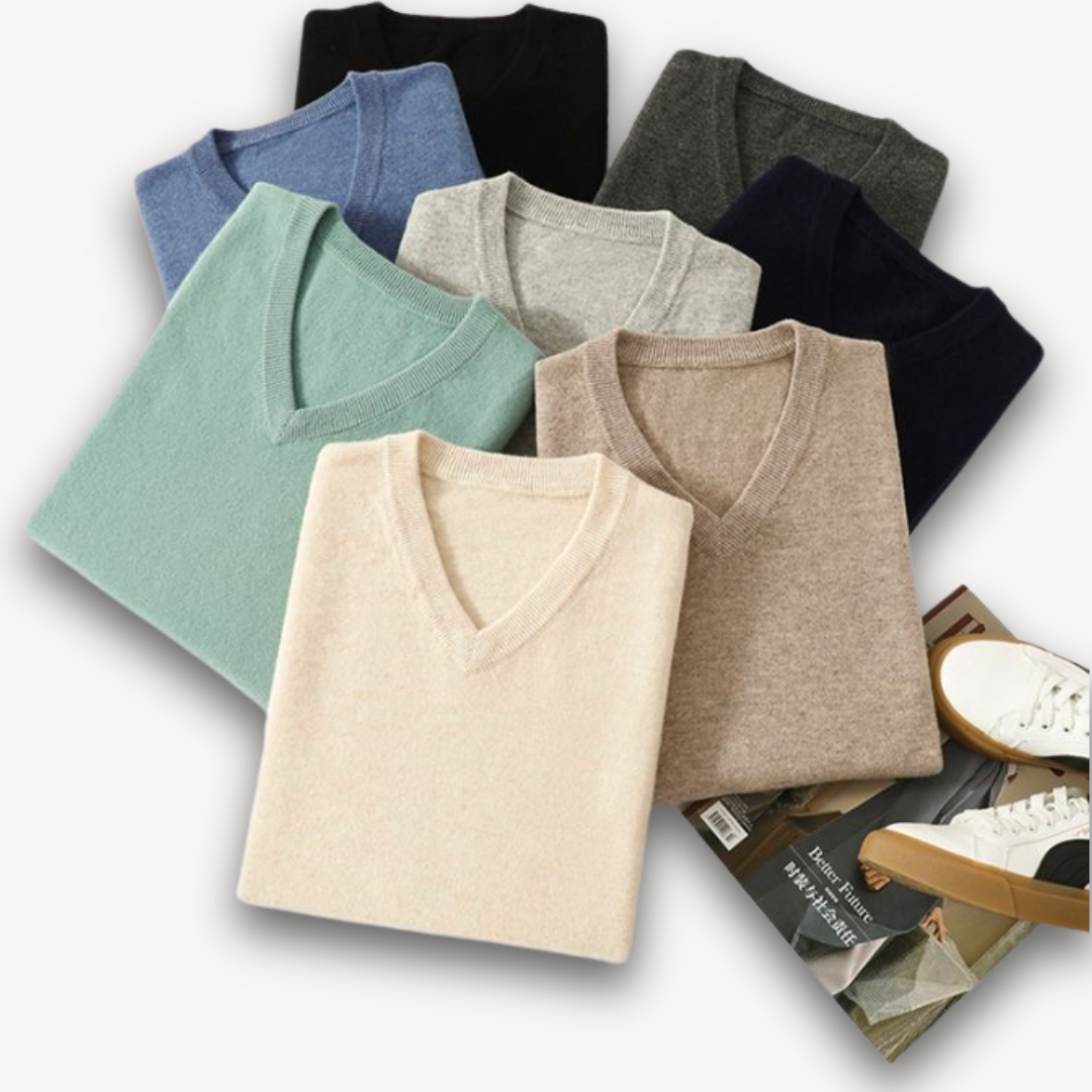 Men's Cashmere Sweater V Neck Long Sleeve