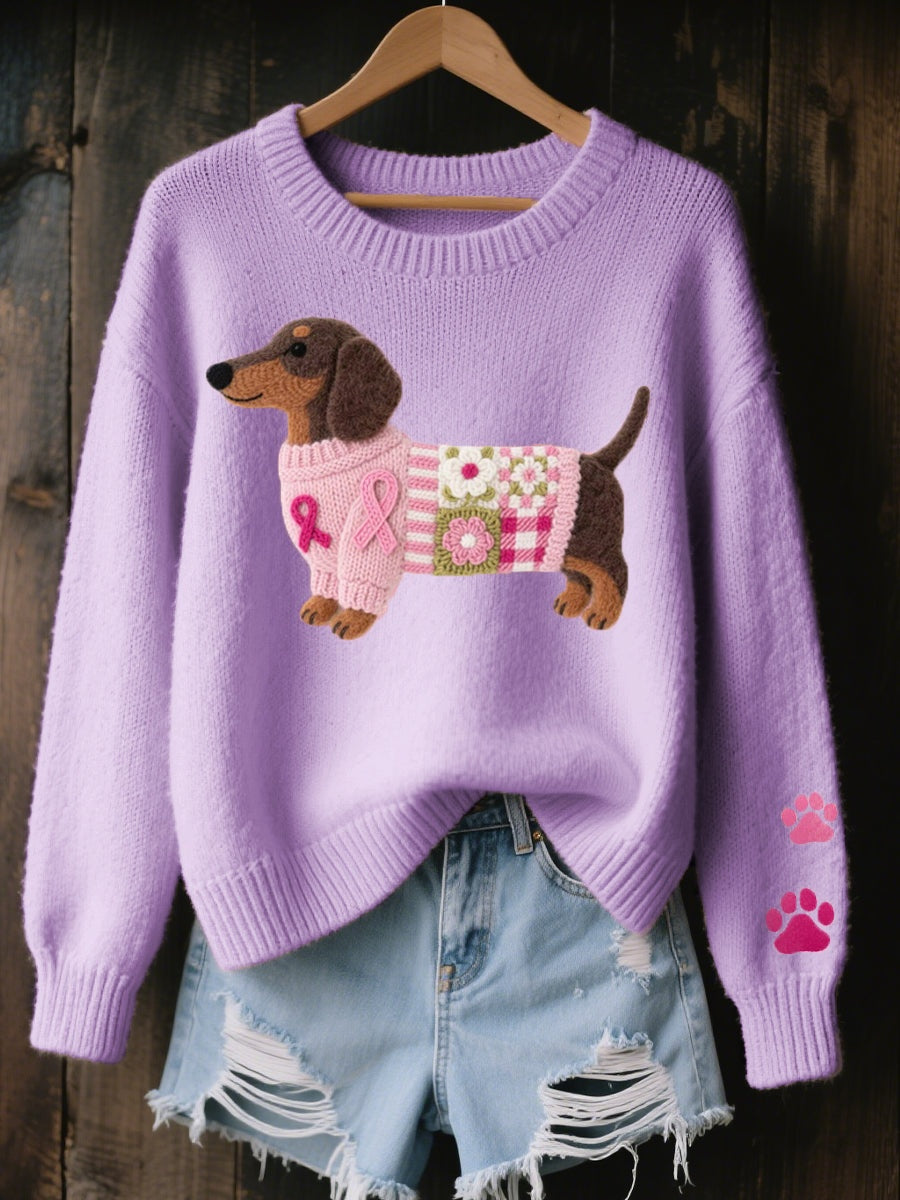 Aria | Women's Oversized Knit Sweater Dog Print Crew Neck