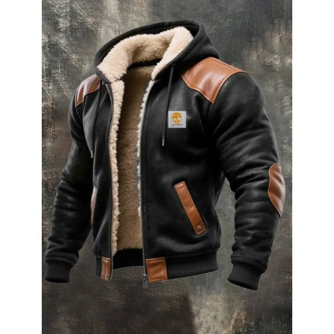 Men's Hooded Winter Leather Jacket Sherpa Lined